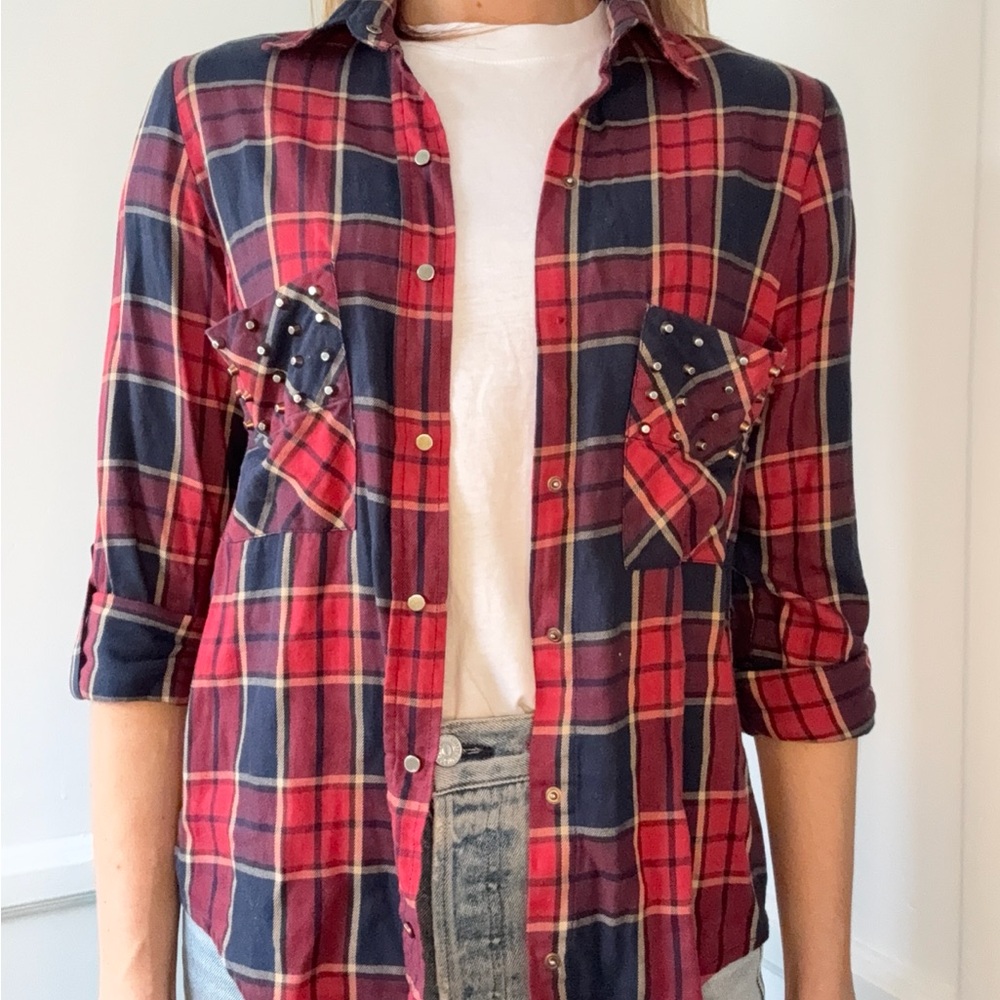 Zara Plaid Shirt with Studded Pockets